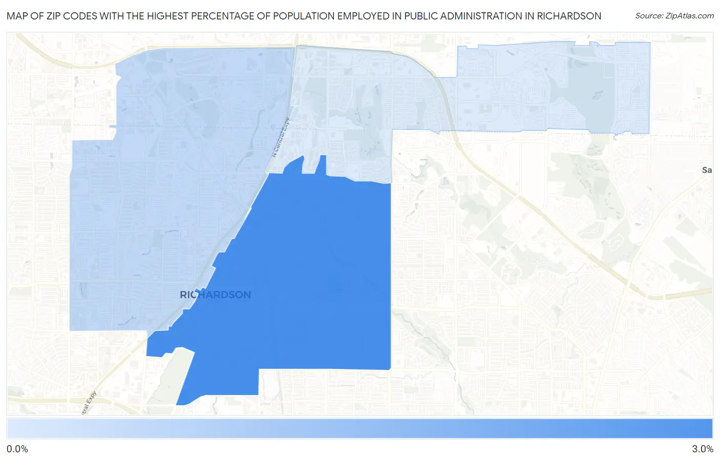 Zip Codes with the Highest Percentage of Population Employed in Public Administration in Richardson Map
