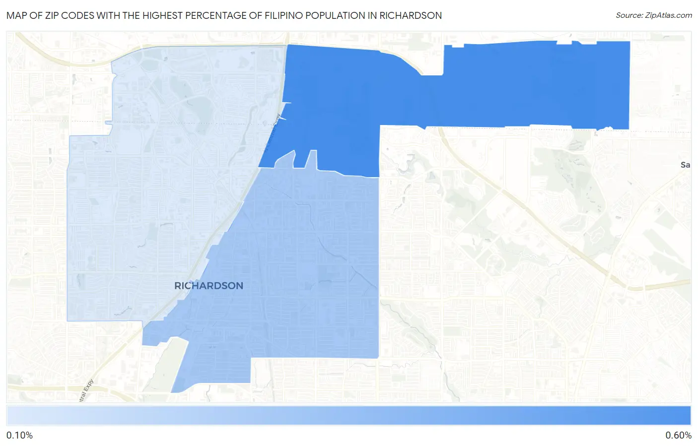 Zip Codes with the Highest Percentage of Filipino Population in Richardson Map