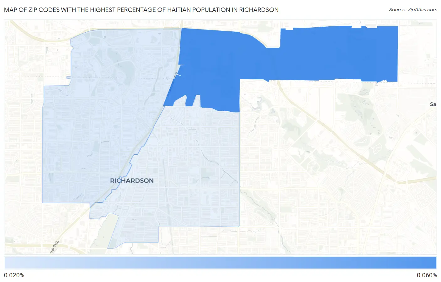 Zip Codes with the Highest Percentage of Haitian Population in Richardson Map