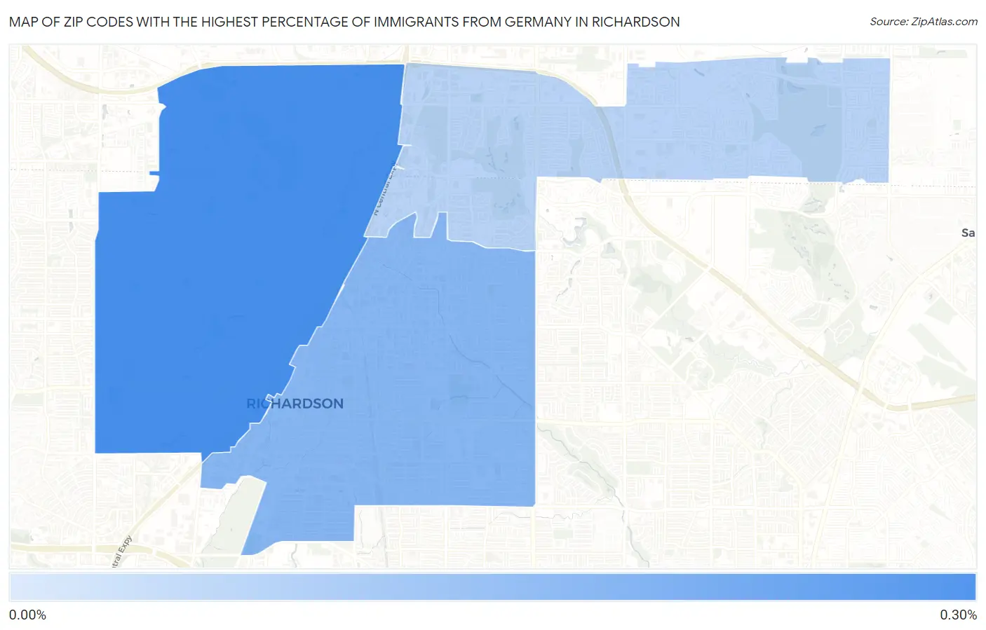 Zip Codes with the Highest Percentage of Immigrants from Germany in Richardson Map