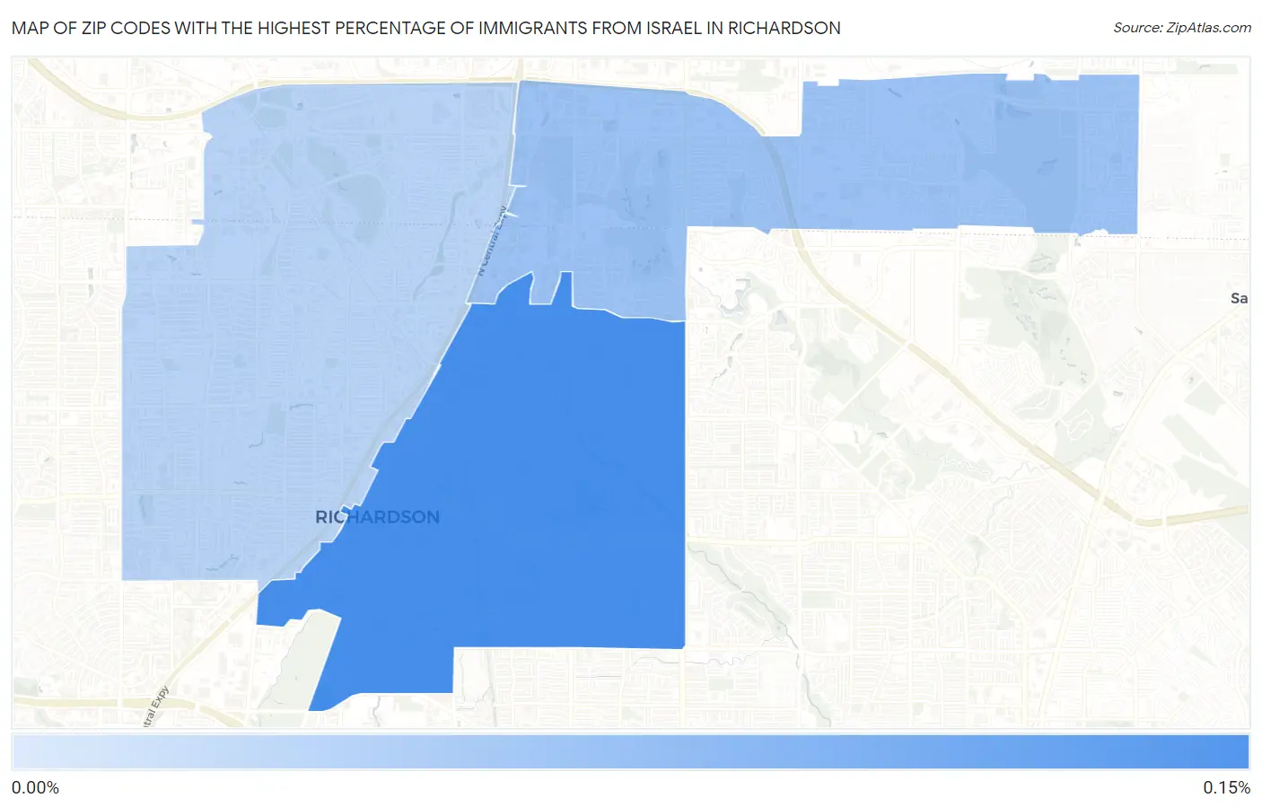 Zip Codes with the Highest Percentage of Immigrants from Israel in Richardson Map