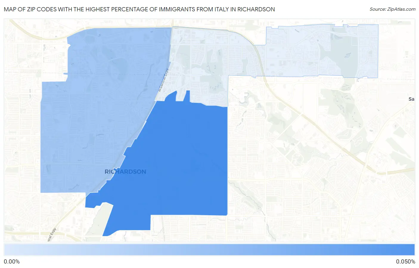 Zip Codes with the Highest Percentage of Immigrants from Italy in Richardson Map