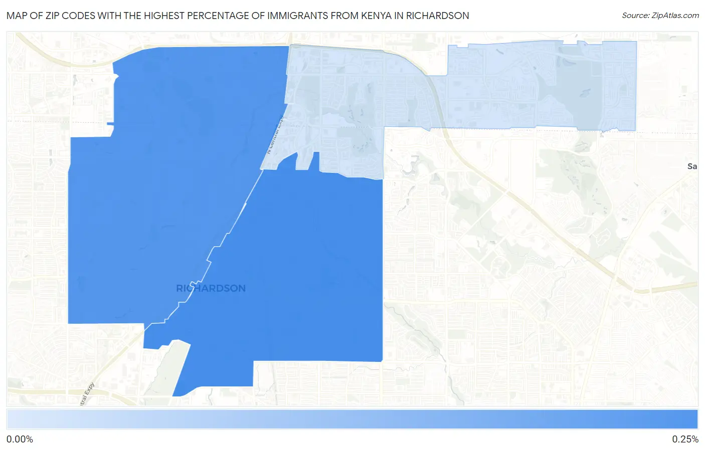 Zip Codes with the Highest Percentage of Immigrants from Kenya in Richardson Map