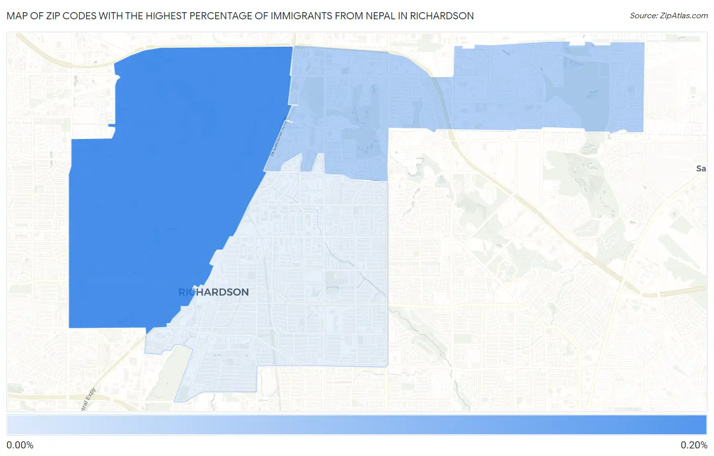 Zip Codes with the Highest Percentage of Immigrants from Nepal in Richardson Map