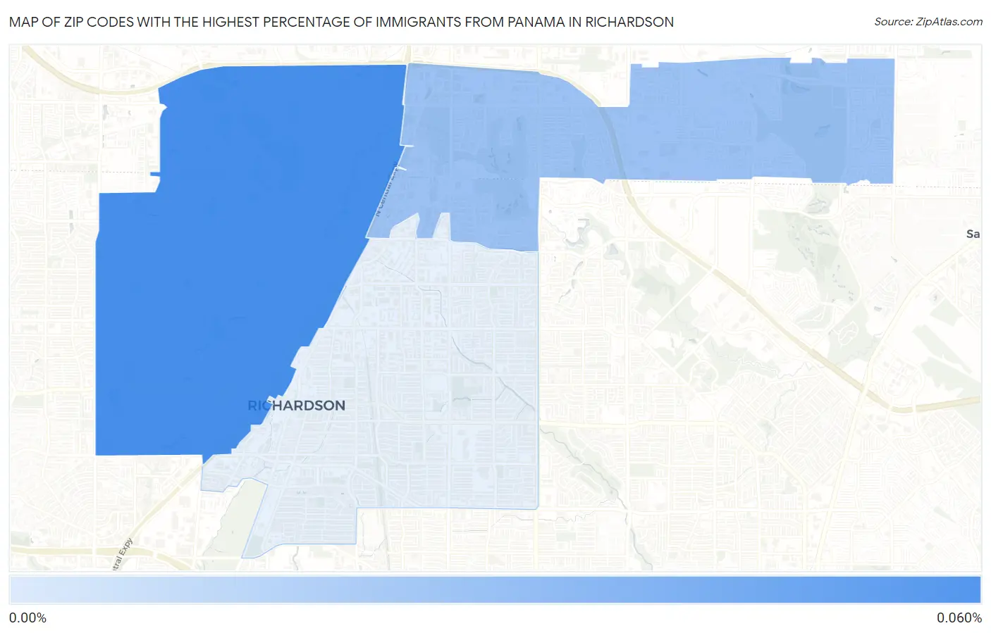Zip Codes with the Highest Percentage of Immigrants from Panama in Richardson Map