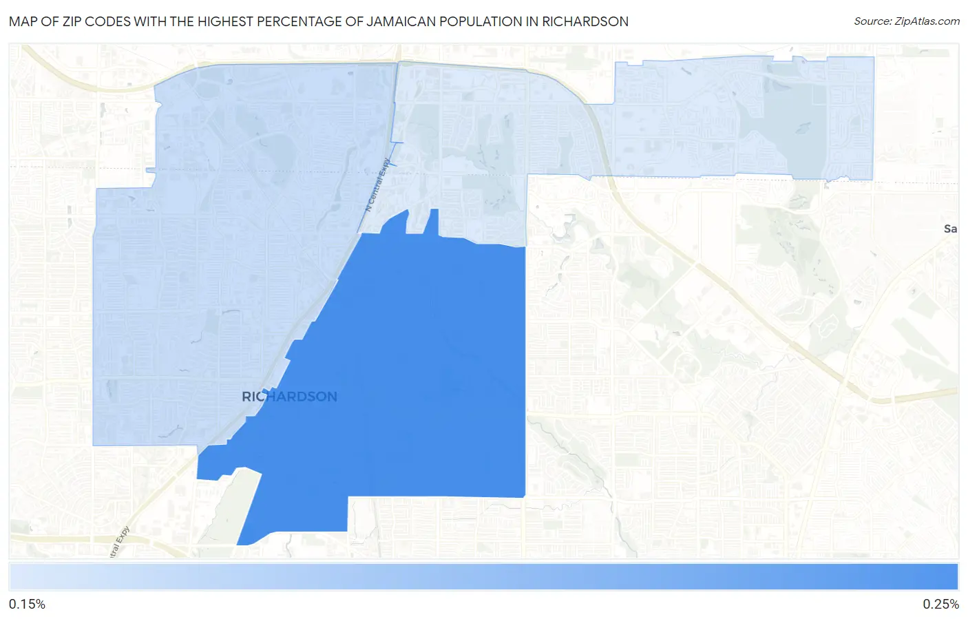Zip Codes with the Highest Percentage of Jamaican Population in Richardson Map