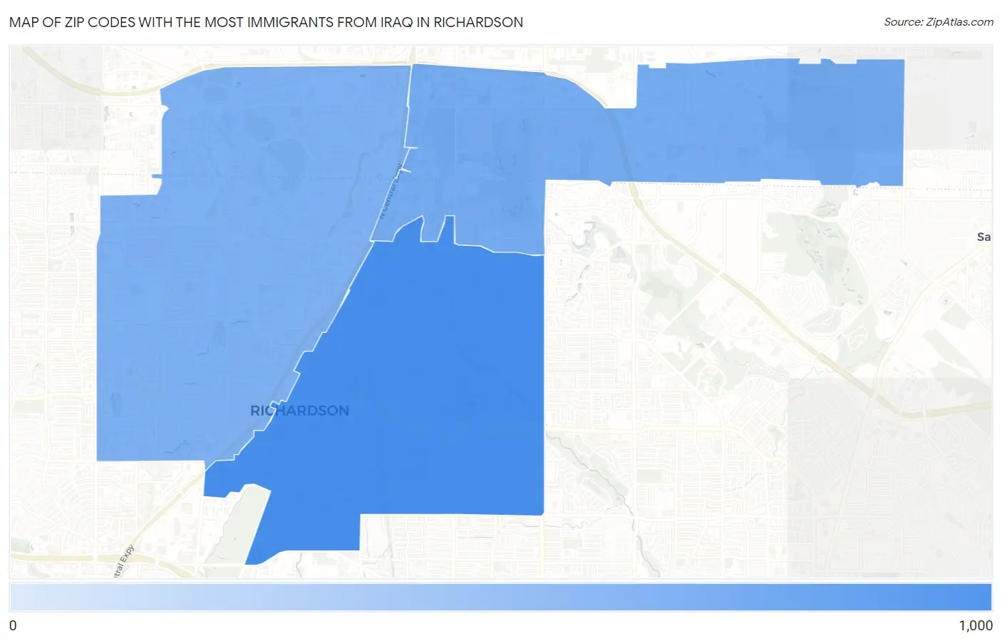 Zip Codes with the Most Immigrants from Iraq in Richardson Map