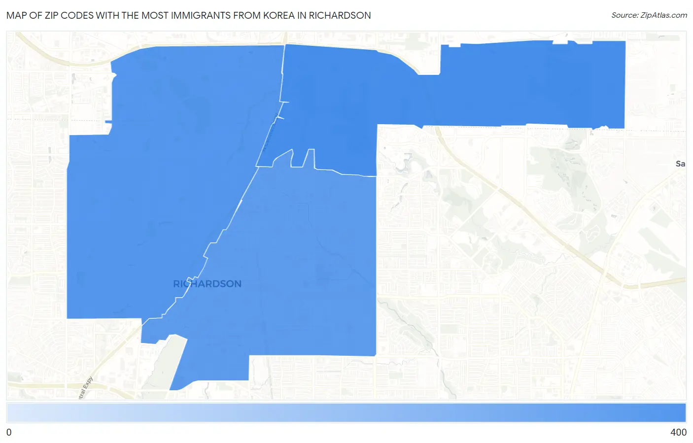 Zip Codes with the Most Immigrants from Korea in Richardson Map
