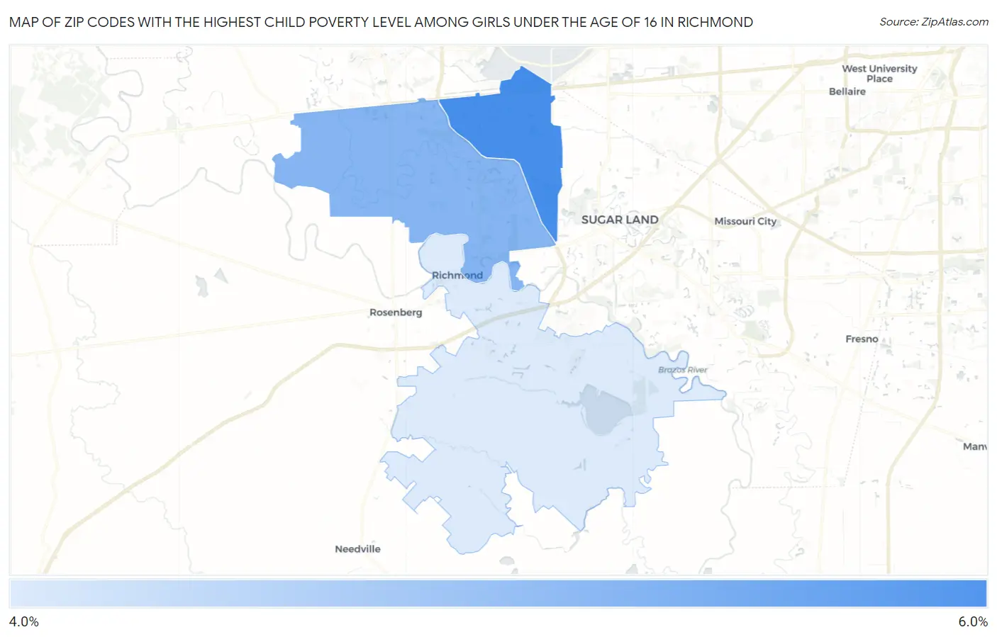 Zip Codes with the Highest Child Poverty Level Among Girls Under the Age of 16 in Richmond Map