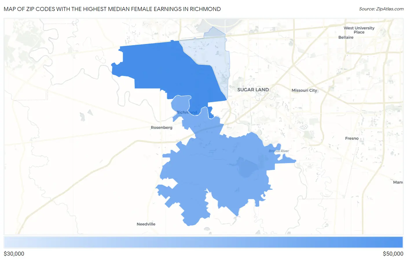 Zip Codes with the Highest Median Female Earnings in Richmond Map