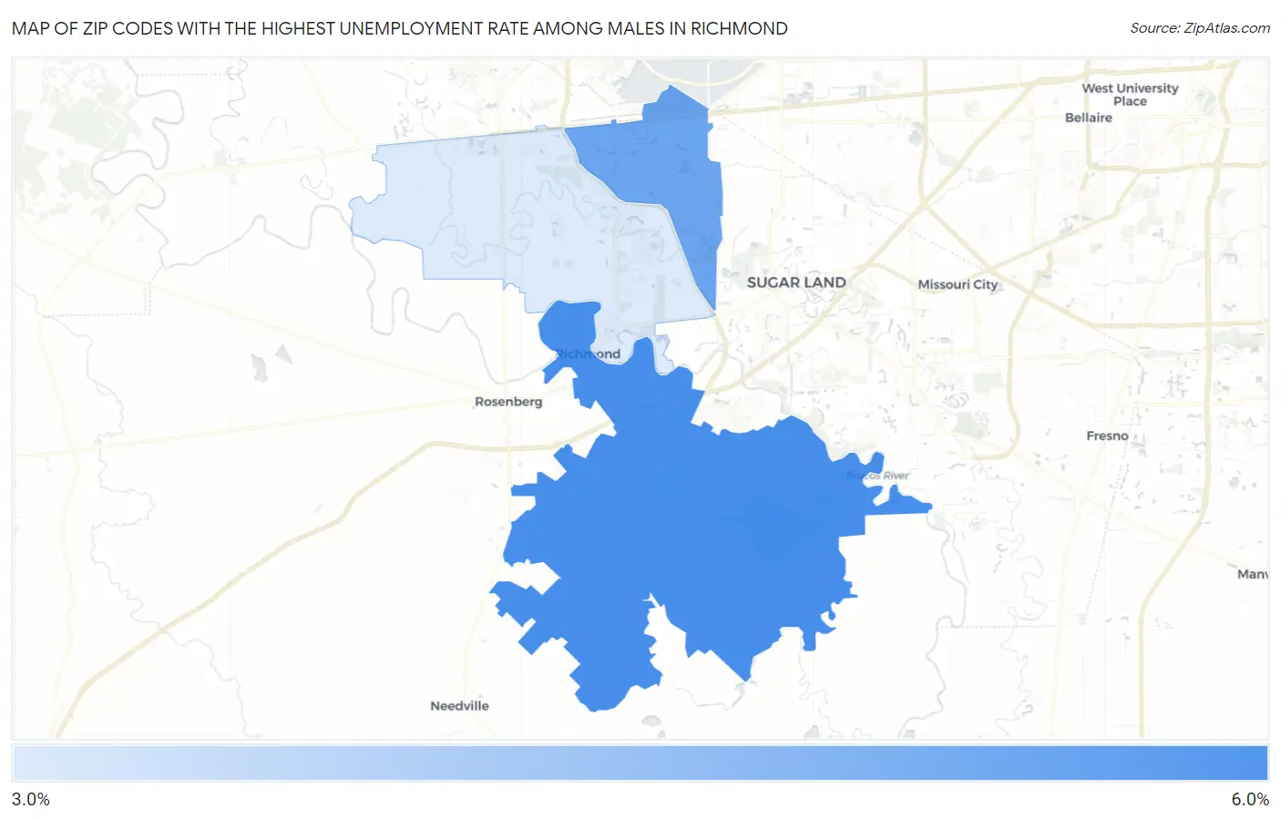 Zip Codes with the Highest Unemployment Rate Among Males in Richmond Map