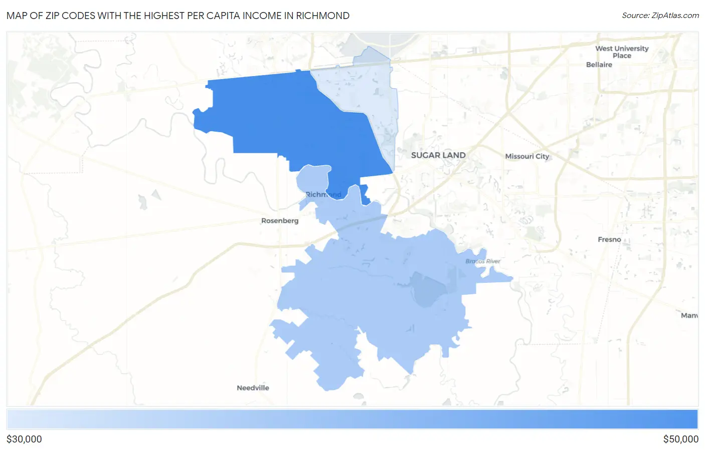 Zip Codes with the Highest Per Capita Income in Richmond Map
