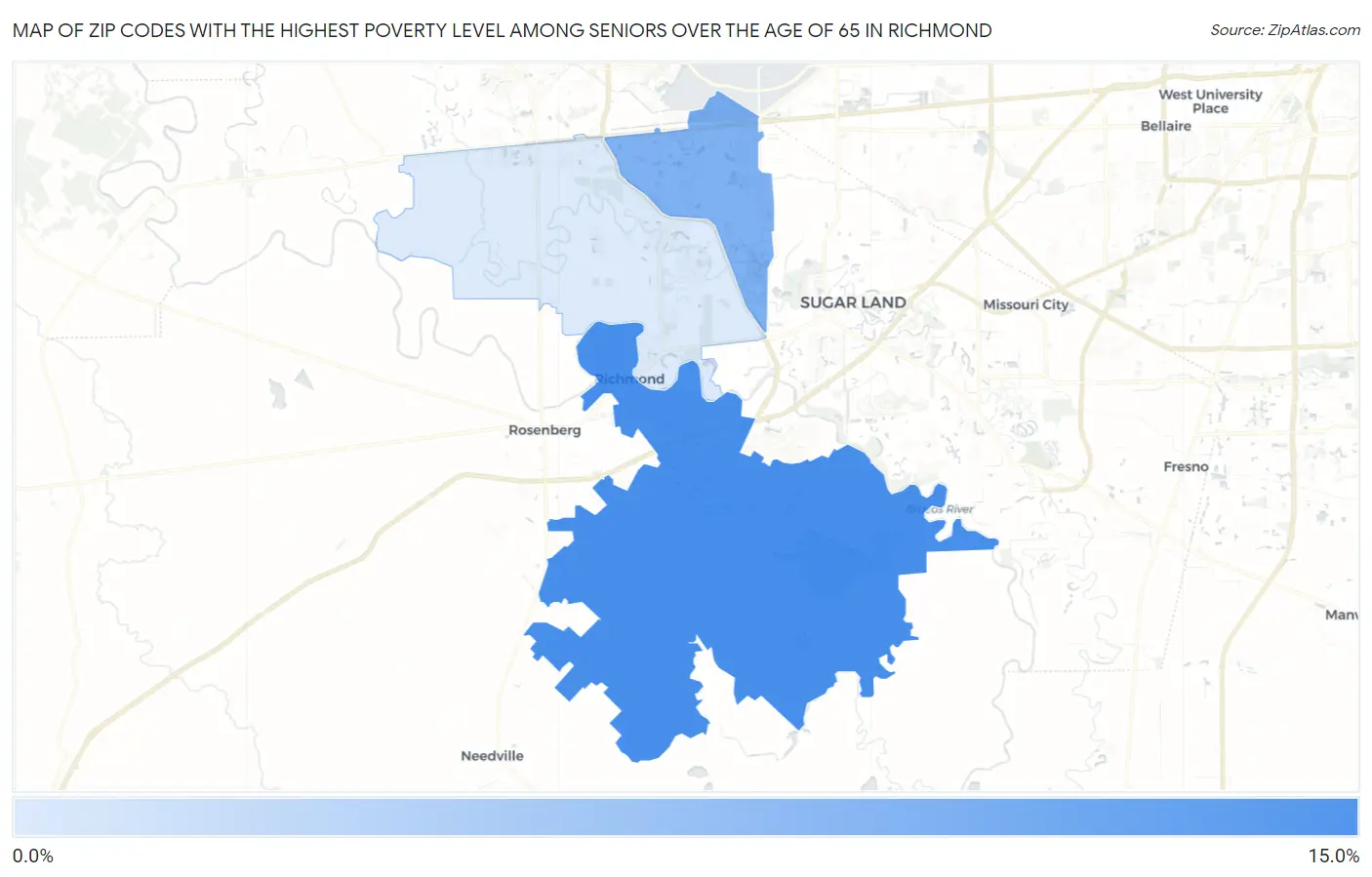 Zip Codes with the Highest Poverty Level Among Seniors Over the Age of 65 in Richmond Map