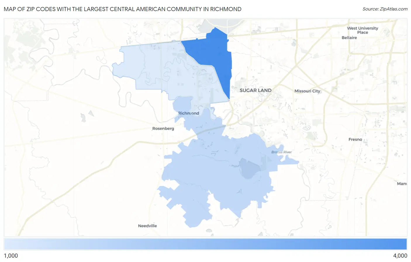 Zip Codes with the Largest Central American Community in Richmond Map