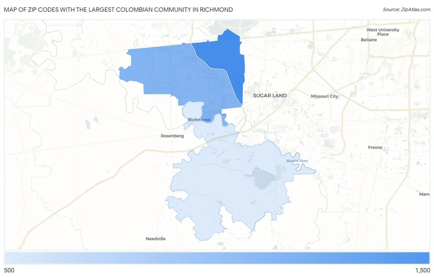 Zip Codes with the Largest Colombian Community in Richmond Map