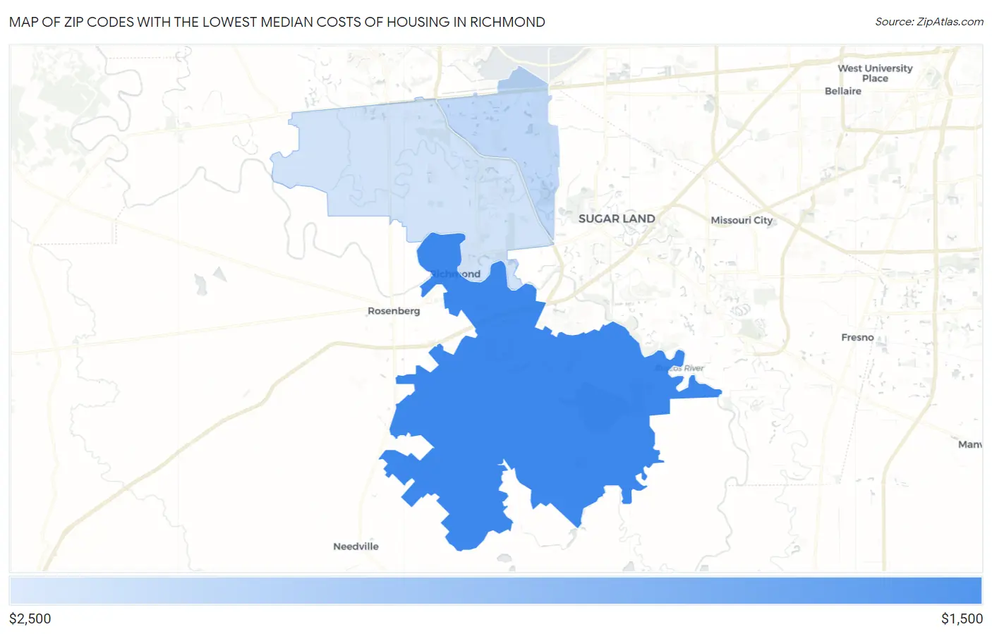Zip Codes with the Lowest Median Costs of Housing in Richmond Map