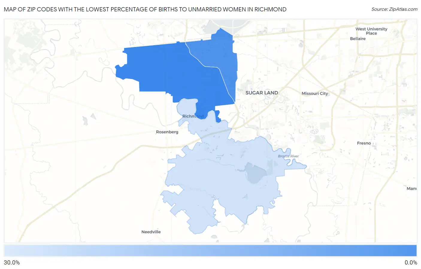 Zip Codes with the Lowest Percentage of Births to Unmarried Women in Richmond Map