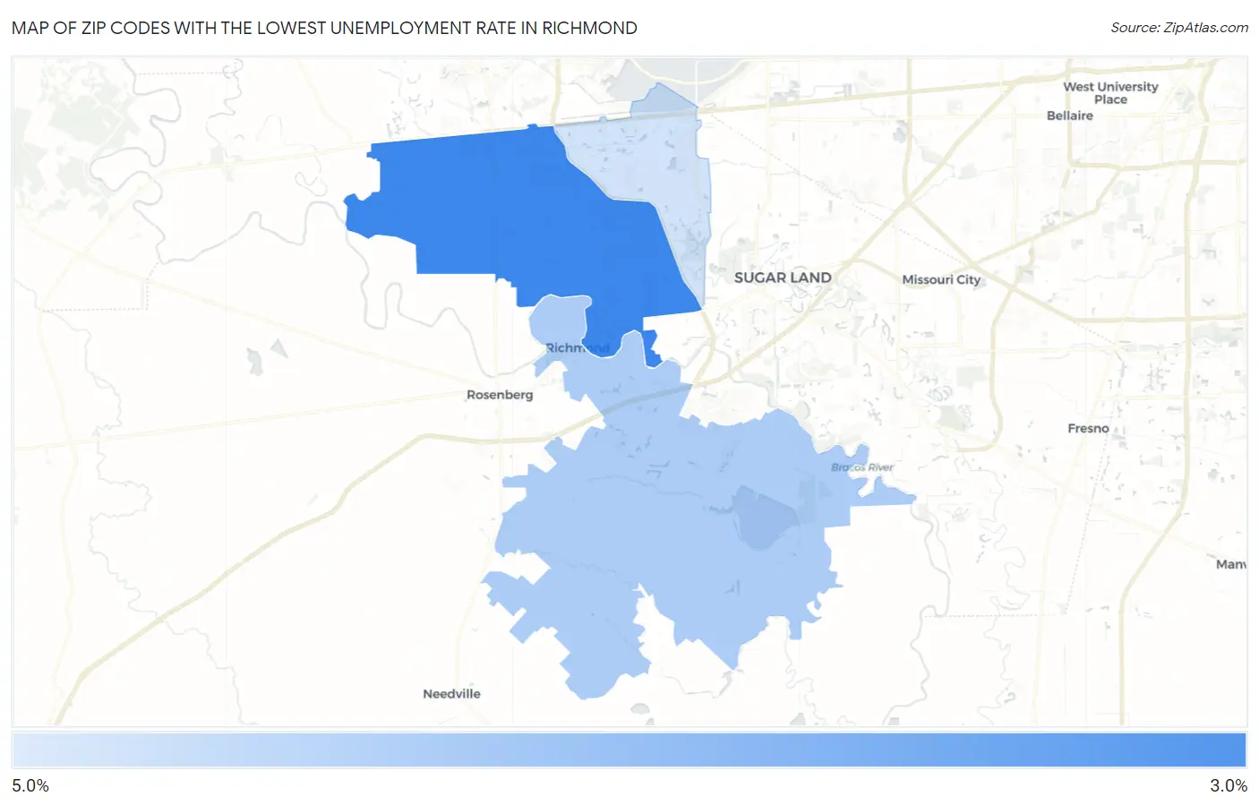 Zip Codes with the Lowest Unemployment Rate in Richmond Map