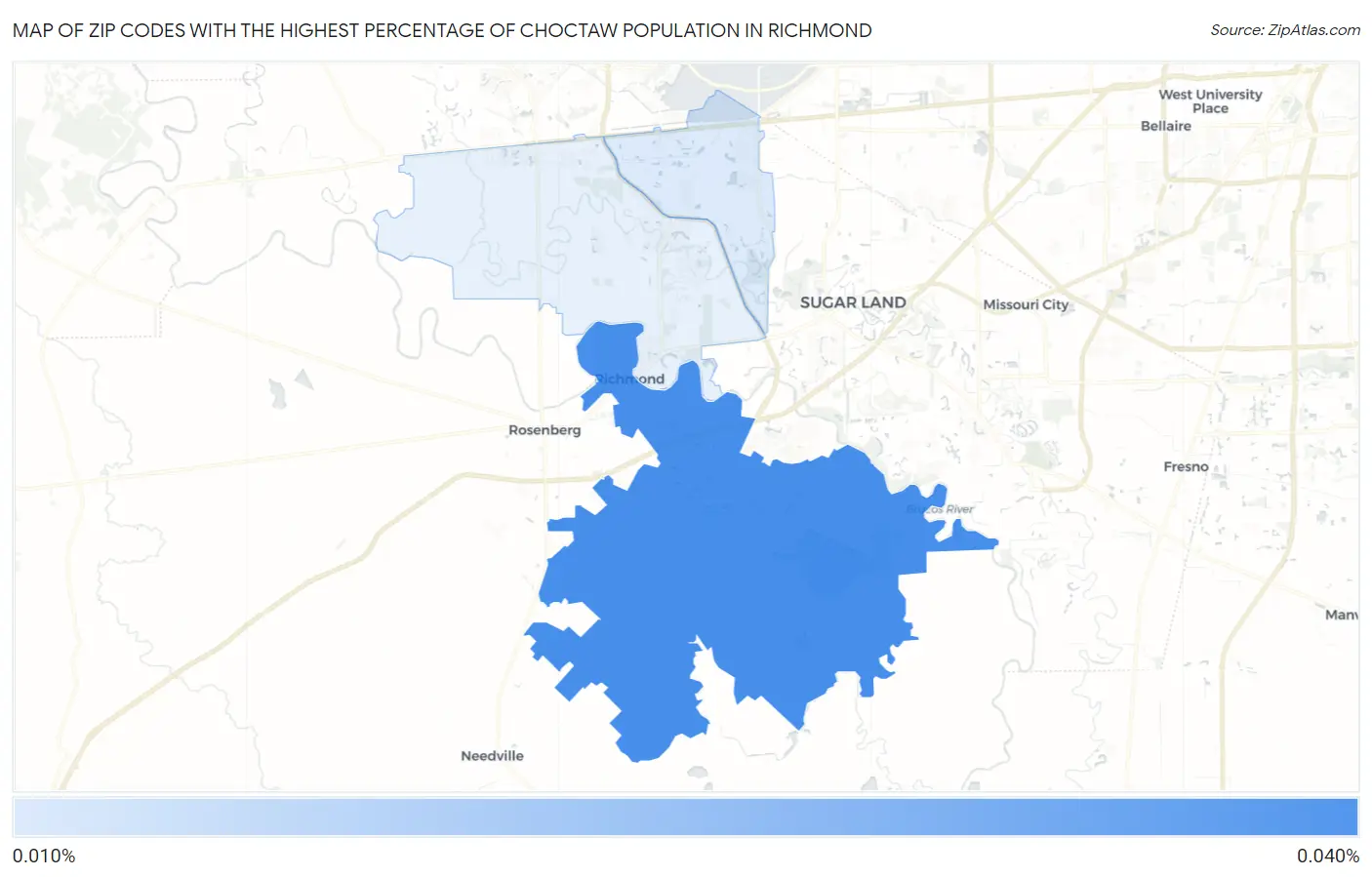 Zip Codes with the Highest Percentage of Choctaw Population in Richmond Map