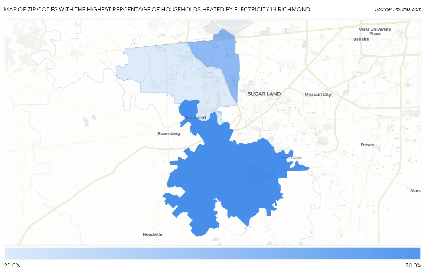 Zip Codes with the Highest Percentage of Households Heated by Electricity in Richmond Map