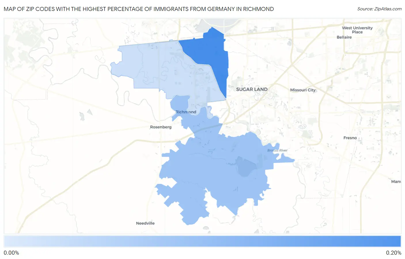 Zip Codes with the Highest Percentage of Immigrants from Germany in Richmond Map