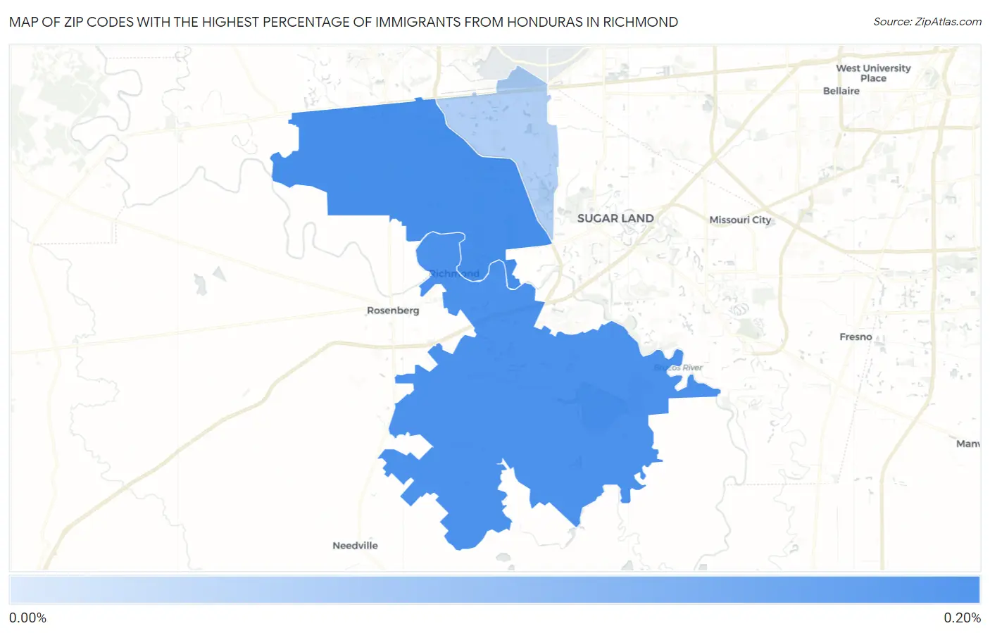 Zip Codes with the Highest Percentage of Immigrants from Honduras in Richmond Map