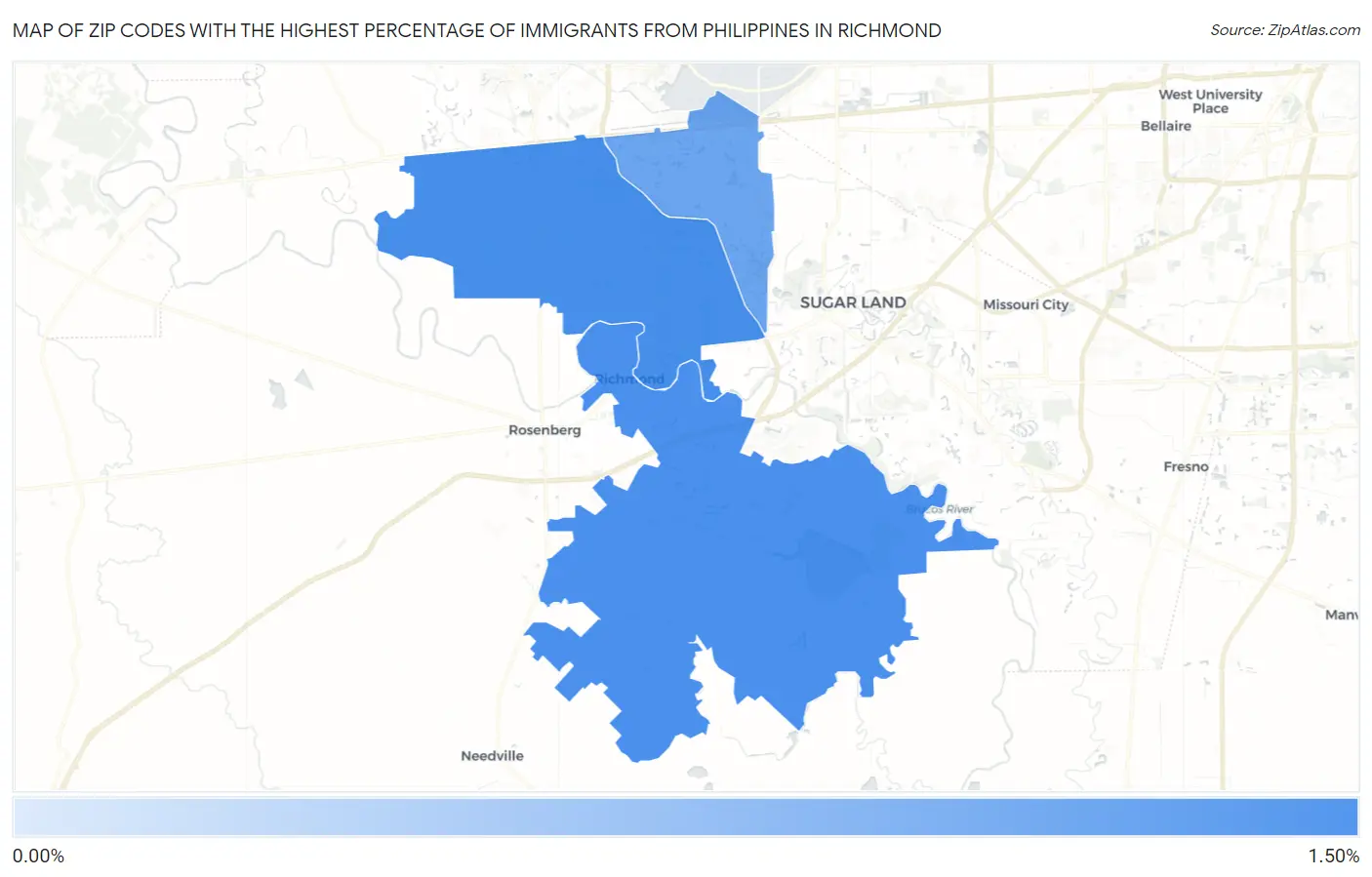 Zip Codes with the Highest Percentage of Immigrants from Philippines in Richmond Map