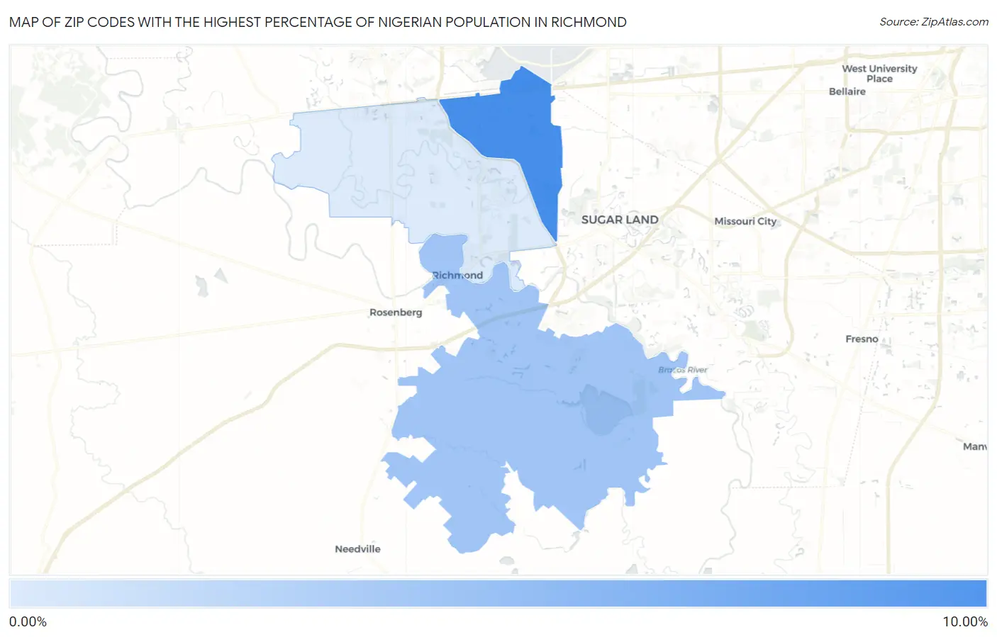 Zip Codes with the Highest Percentage of Nigerian Population in Richmond Map