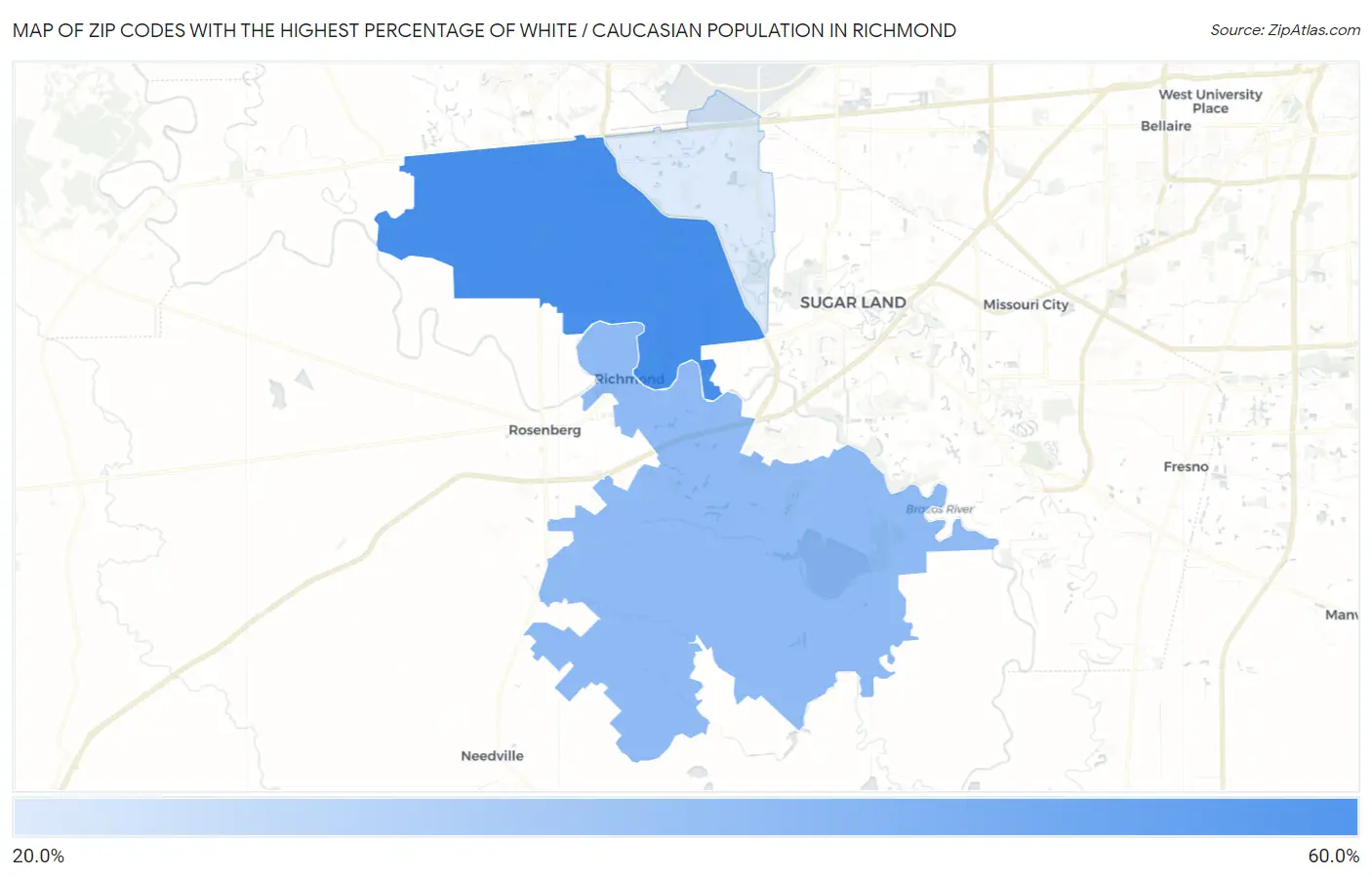 Zip Codes with the Highest Percentage of White / Caucasian Population in Richmond Map