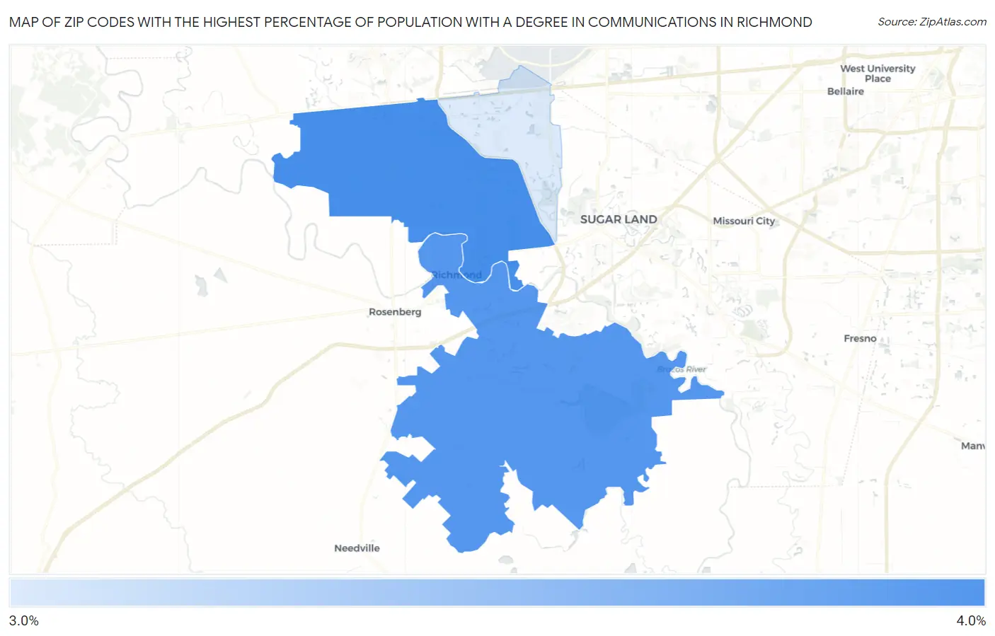 Zip Codes with the Highest Percentage of Population with a Degree in Communications in Richmond Map