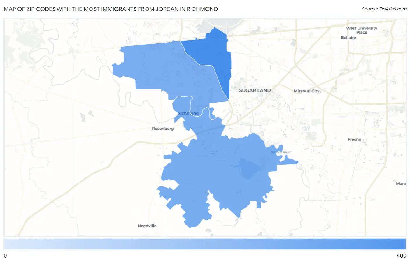 Zip Codes with the Most Immigrants from Jordan in Richmond Map