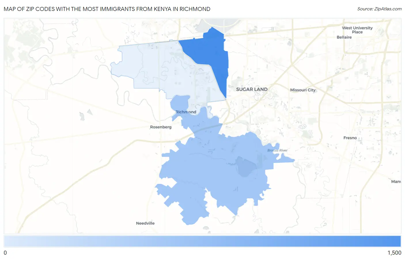 Zip Codes with the Most Immigrants from Kenya in Richmond Map