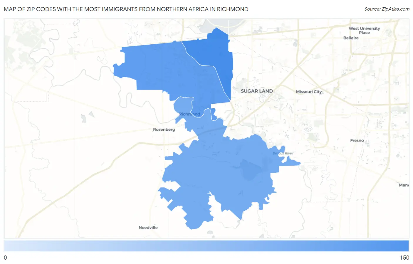 Zip Codes with the Most Immigrants from Northern Africa in Richmond Map