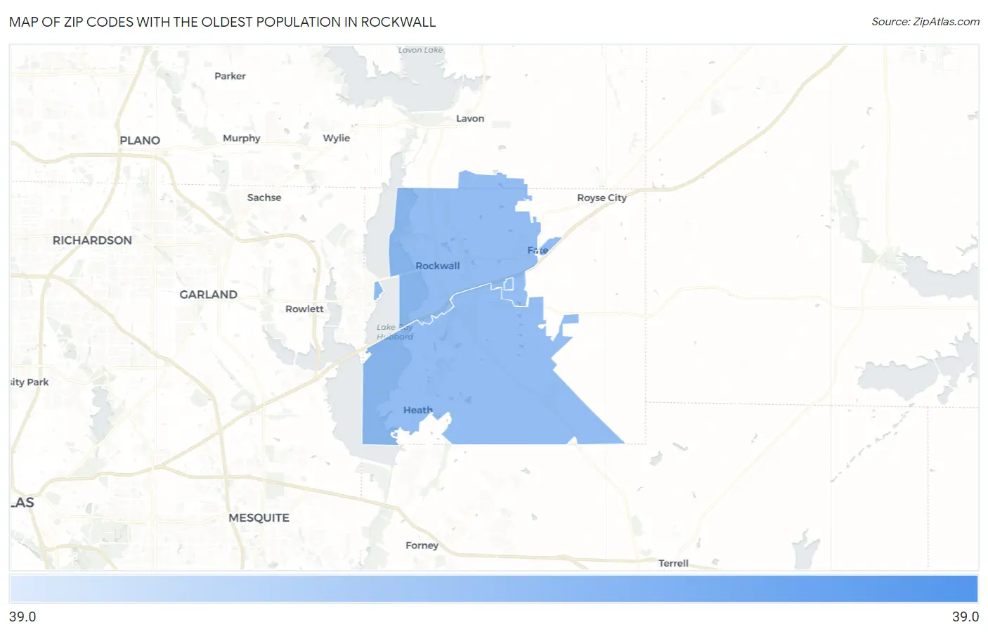 Zip Codes with the Oldest Population in Rockwall Map