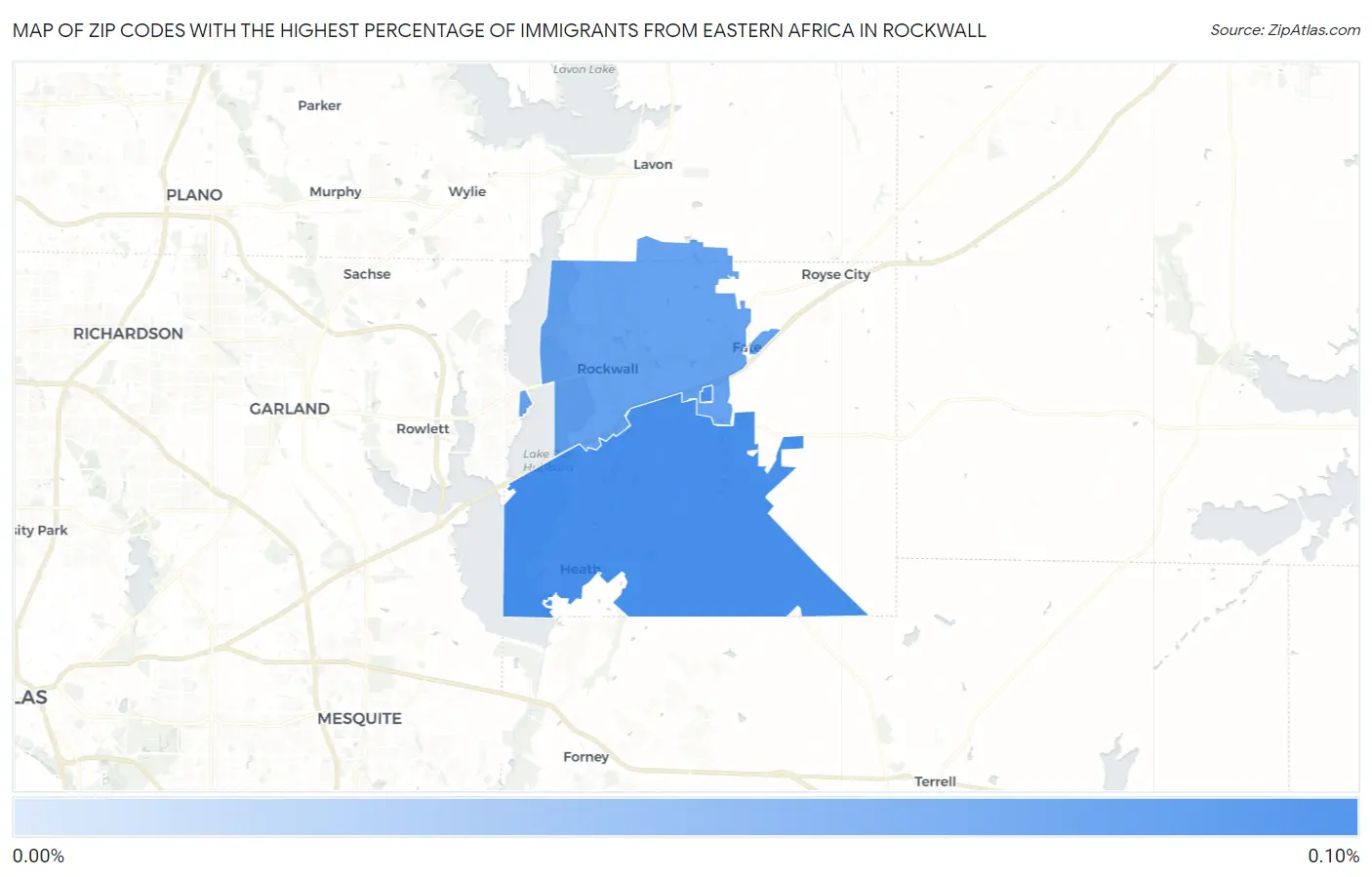 Zip Codes with the Highest Percentage of Immigrants from Eastern Africa in Rockwall Map