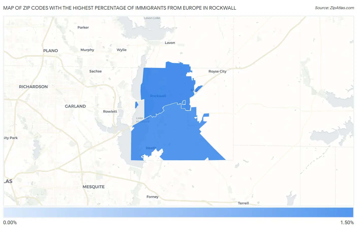 Zip Codes with the Highest Percentage of Immigrants from Europe in Rockwall Map