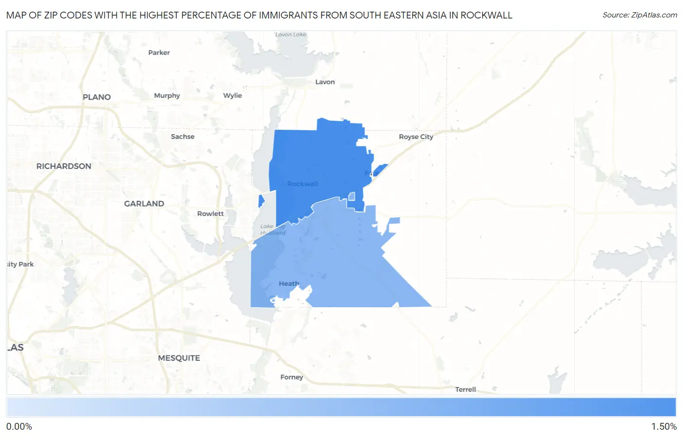 Zip Codes with the Highest Percentage of Immigrants from South Eastern Asia in Rockwall Map