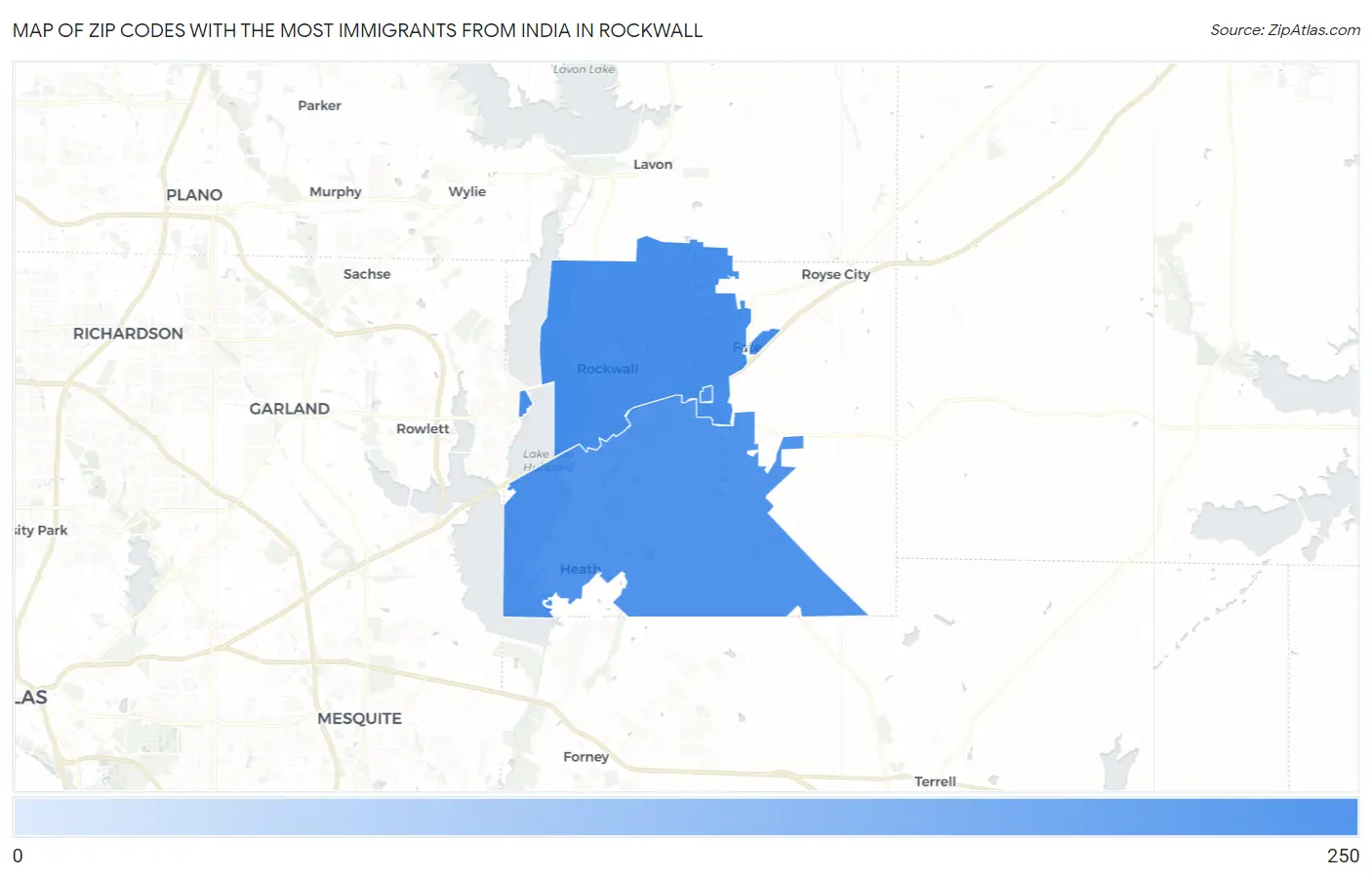 Zip Codes with the Most Immigrants from India in Rockwall Map