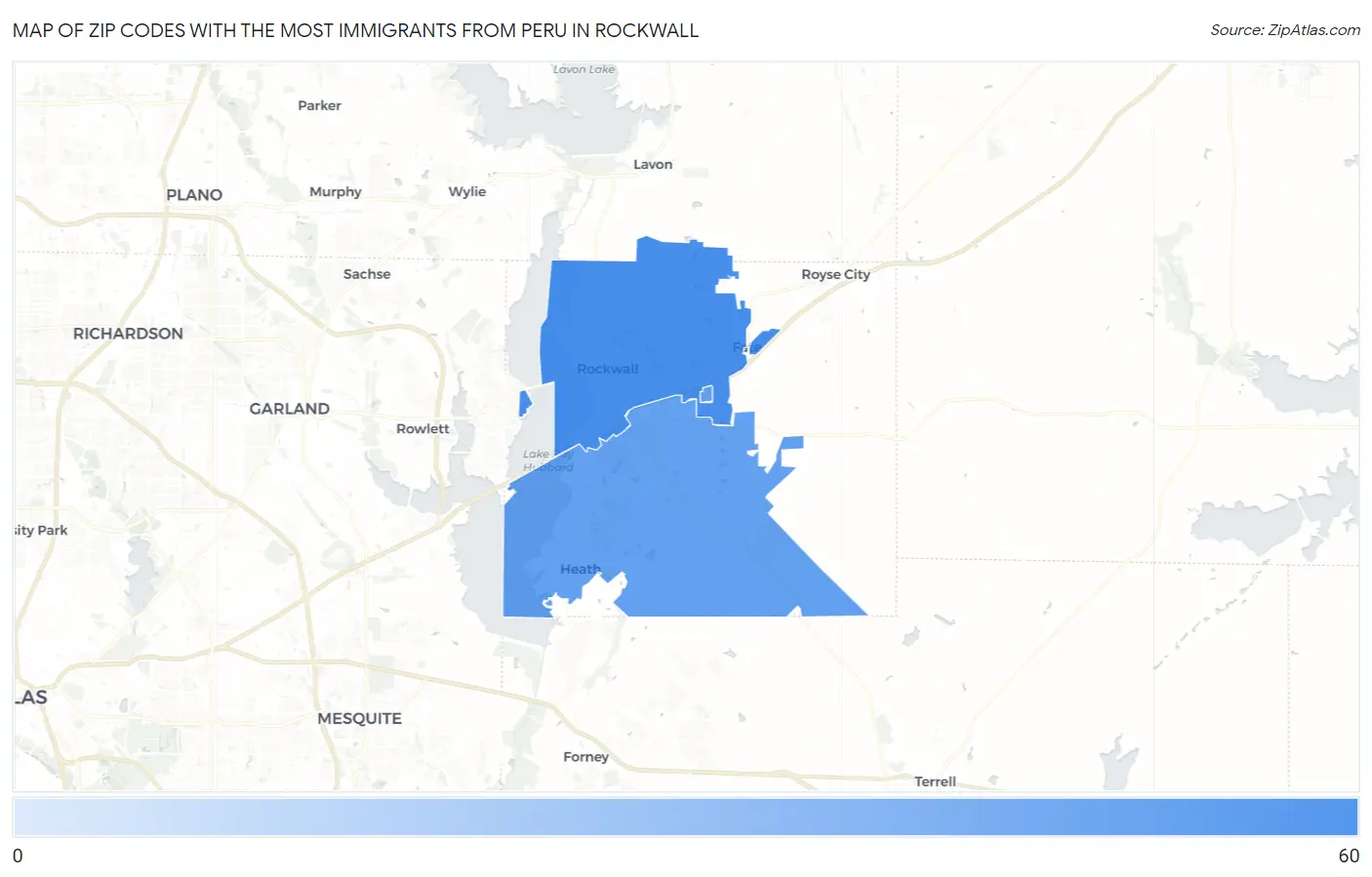 Zip Codes with the Most Immigrants from Peru in Rockwall Map