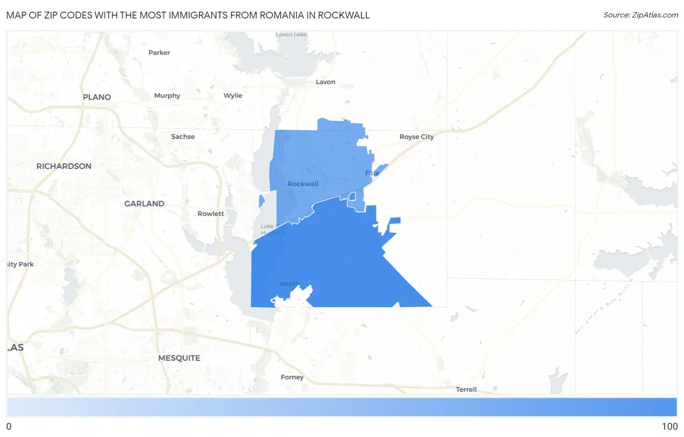 Zip Codes with the Most Immigrants from Romania in Rockwall Map
