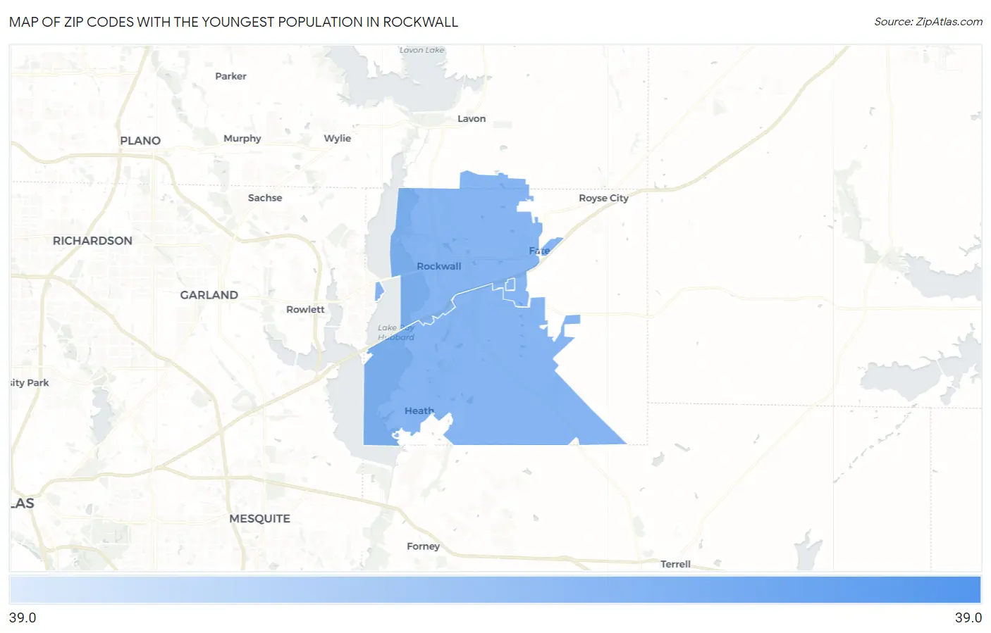 Zip Codes with the Youngest Population in Rockwall Map