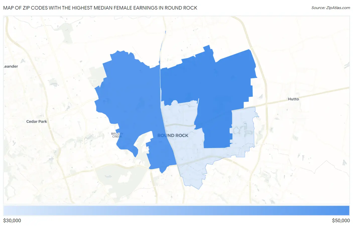 Zip Codes with the Highest Median Female Earnings in Round Rock Map