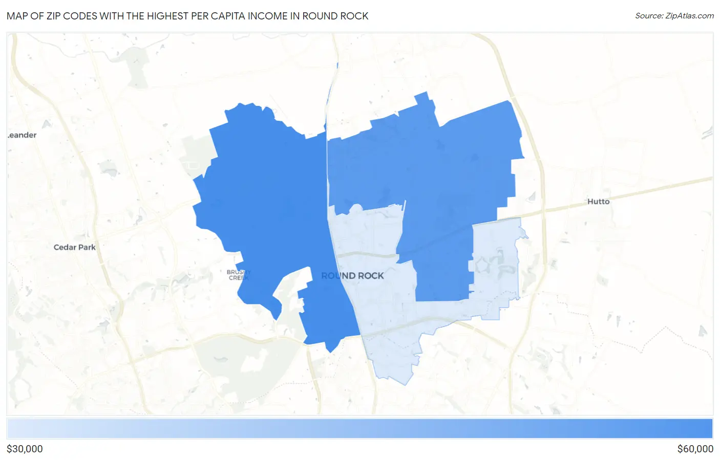 Zip Codes with the Highest Per Capita Income in Round Rock Map