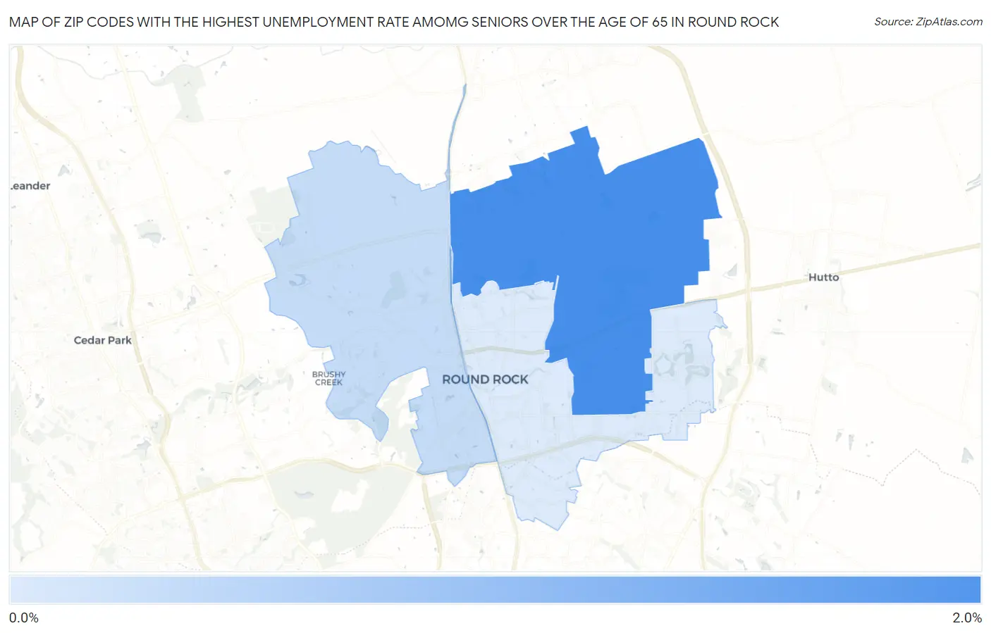 Zip Codes with the Highest Unemployment Rate Amomg Seniors Over the Age of 65 in Round Rock Map