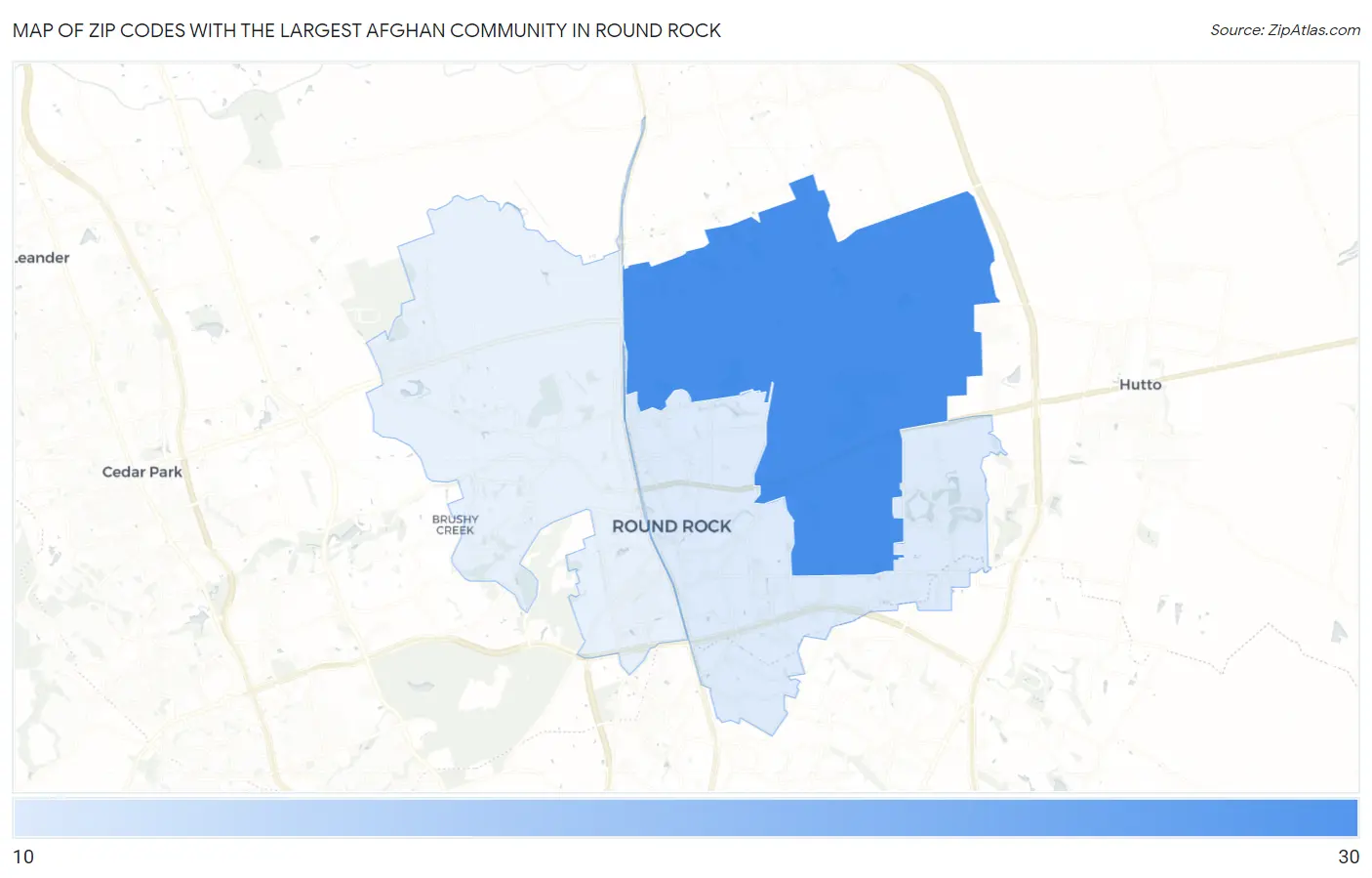 Zip Codes with the Largest Afghan Community in Round Rock Map