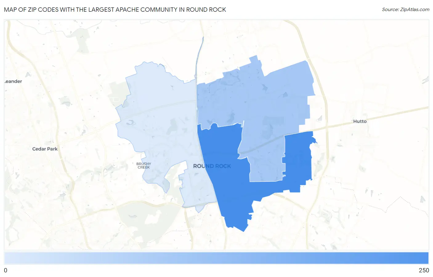 Zip Codes with the Largest Apache Community in Round Rock Map