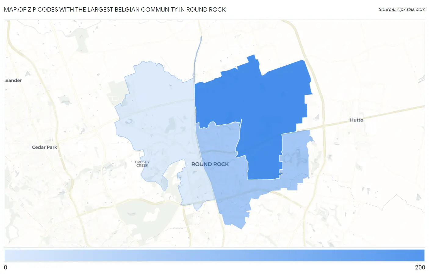 Zip Codes with the Largest Belgian Community in Round Rock Map