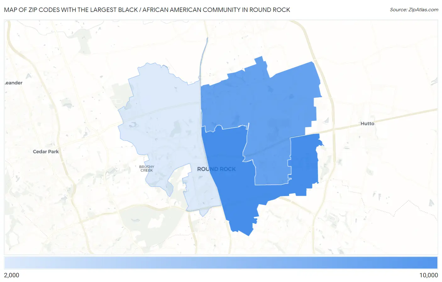 Zip Codes with the Largest Black / African American Community in Round Rock Map
