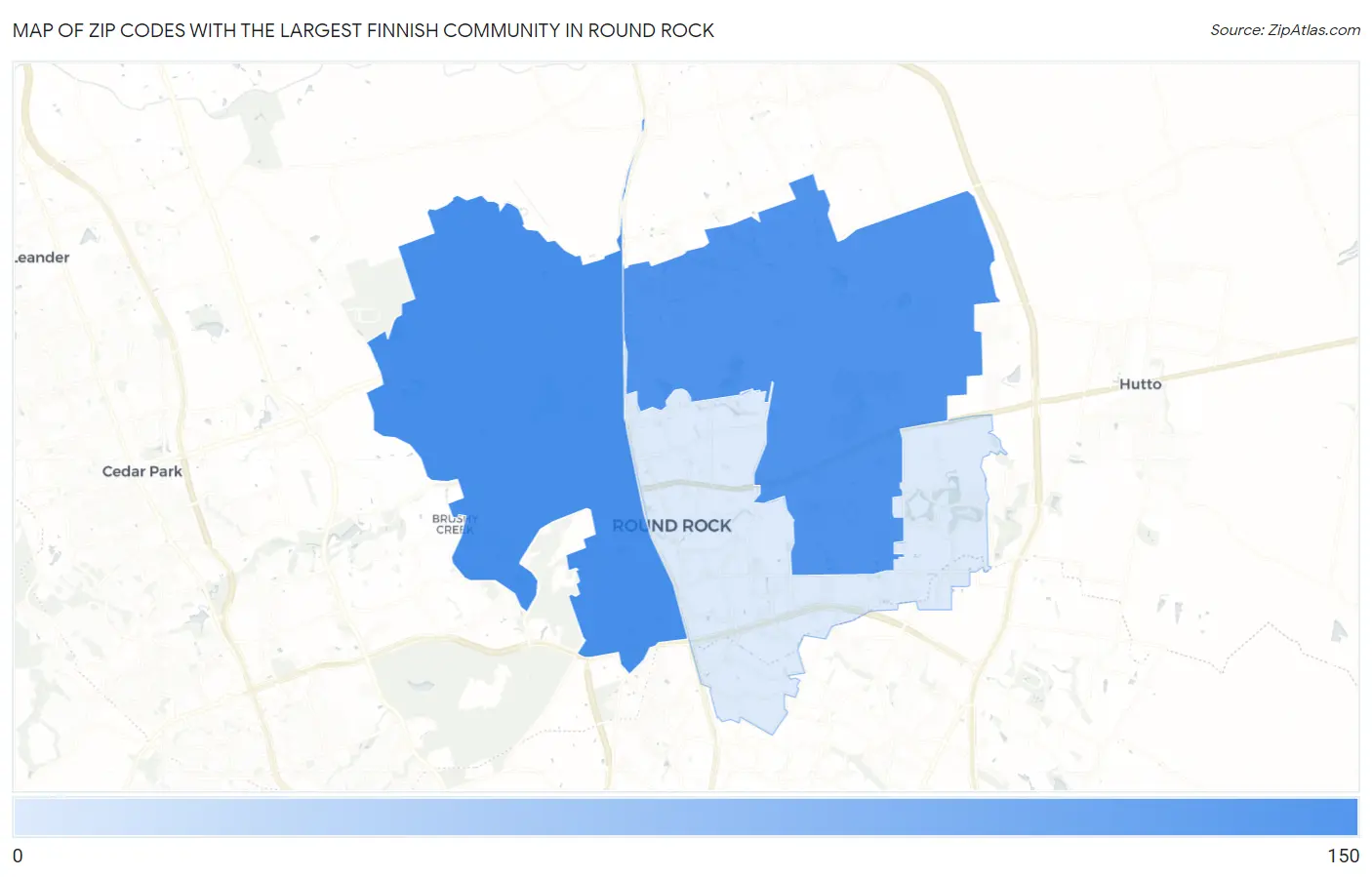 Zip Codes with the Largest Finnish Community in Round Rock Map