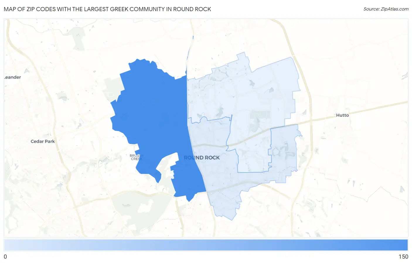 Zip Codes with the Largest Greek Community in Round Rock Map